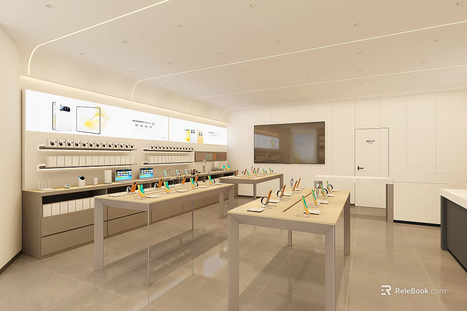 Bright Modern Digital Store Showroom With Product Displays And Electronic Devices 3d model 
