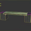 Abstract Painting of Bench with Purple Pink Seat Blue Ends Gray Legs on Black Background