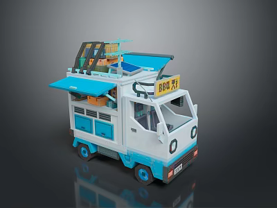 BUB BAO Food Truck With Blue White Design And Mobile Kitchen For Street Snacks 3d model