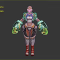 Futuristic Female Warrior Character In Detailed Orange And White Mechanical Armor Costume