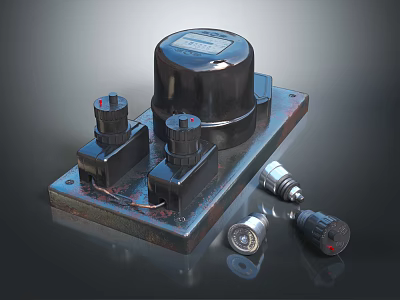 Black Industrial Switch Panel With Two Control Knobs And Connected Electrical Accessories 3d model