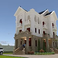 Elegant White European Detached Villa With Two Story Balcony Front Steps And Lawn