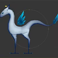 Elegant Mythical Creature 3D Model With White Body Blue Wings Tail Limbs And Yellow Horn
