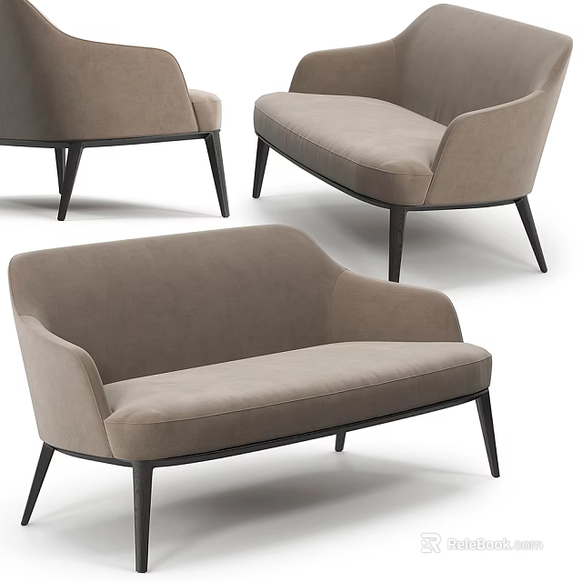 Modern Beige Fabric Sofa With Black Metal Legs And Comfortable Minimalist Design 3d model 
