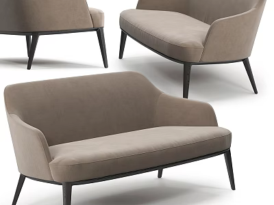 Modern Beige Fabric Sofa With Black Metal Legs And Comfortable Minimalist Design 3d model