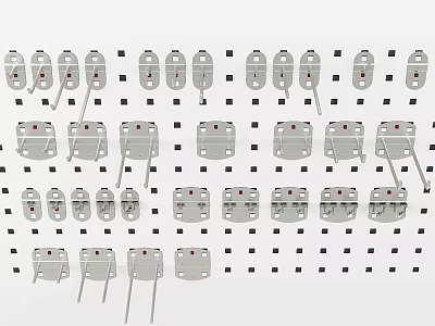 Various Shapes Silver Metal Ornament Decor Set With Hook Buckle Neatly Arranged On Black Grid 3d model