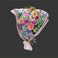Beautiful Pink Flowers Bouquet With Green Leaves And White Wrapping Paper