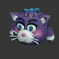 Cartoon Purple Cat Doll with Blue Bow Blue Eyes Pink Cheeks White Paws and Whiskers