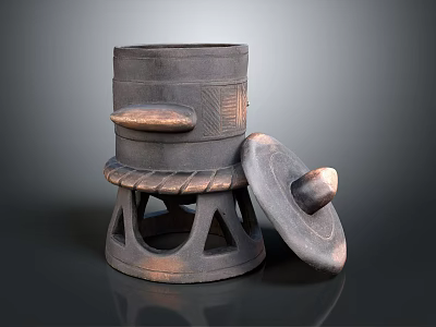 Traditional Clay Pot With Layered Structure Lid Hollow Base And Textured Surface 3d model