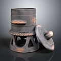 Traditional Clay Pot With Layered Structure Lid Hollow Base And Textured Surface