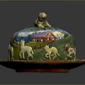 Colorful Decorative Hat Box With Sheep Motif And Countryside Scene Design