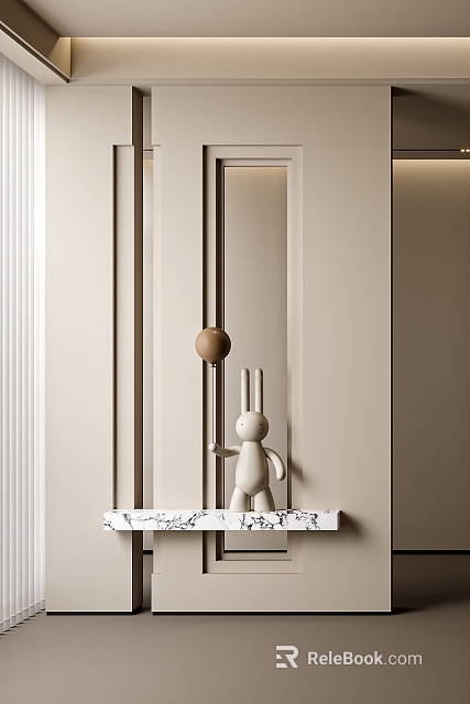 Minimalist Modern Foyer Hallway With Marble Console And Rabbit Decor 3d model 