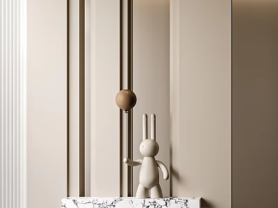 Minimalist Modern Foyer Hallway With Marble Console And Rabbit Decor 3d model
