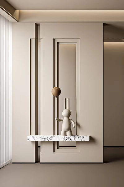 Minimalist Modern Foyer Hallway With Marble Console And Rabbit Decor 3d model