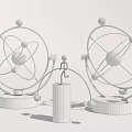 Modern Metallic Decorative Ornament Set With Spherical Design Circular Rings Cylindrical Accent And Black Bases