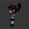 Cartoon Character Girl With Black Hair Red Bow Green Sweater Striped Pants Green Boots