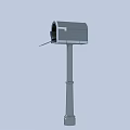 Gray Public Mailbox on Metal Pole for Residential Street Postal Service