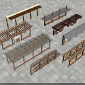 Various Wooden Pergolas Featuring Different Roofed Structures And Outdoor Design Styles 3d model