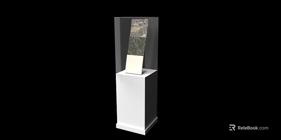 Modern White Display Cabinet Shelf With Glass Showcase And Textured Exhibit Inside 3d model 