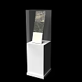 Modern White Display Cabinet Shelf With Glass Showcase And Textured Exhibit Inside