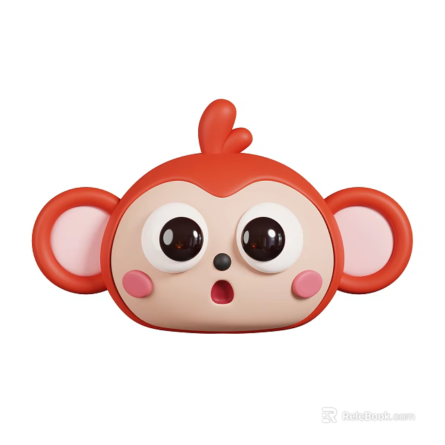Cute Red Reptile Head Cartoon With Big Eyes And Pink Cheeks 3d model 
