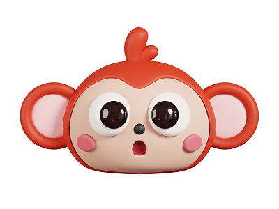 Cute Red Reptile Head Cartoon With Big Eyes And Pink Cheeks 3d model