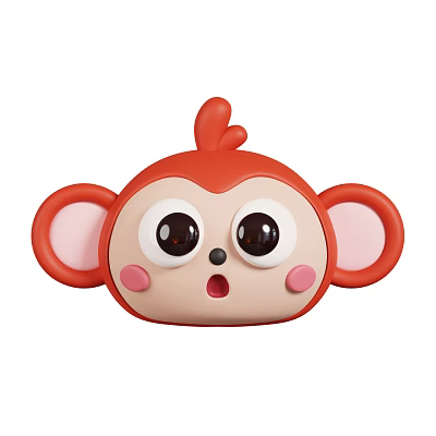 Cute Red Reptile Head Cartoon With Big Eyes And Pink Cheeks 3d model