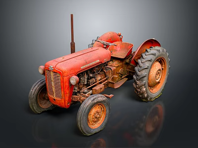 Vintage Red Tractor As Garden Ornament With Rustic Charm And Classic Design 3d model