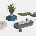 Modern Lounge Seating Furniture With Circular Beige Blue Gray Green Pieces And Potted Plant