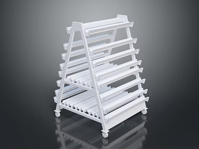 White Multi Tiered Rolling Shelf with Reflective Surface on Black Background 3d model
