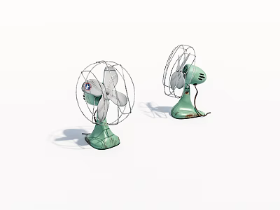 Vintage Light Green Electric Fans With Metal Mesh Cover And Retro Design 3d model