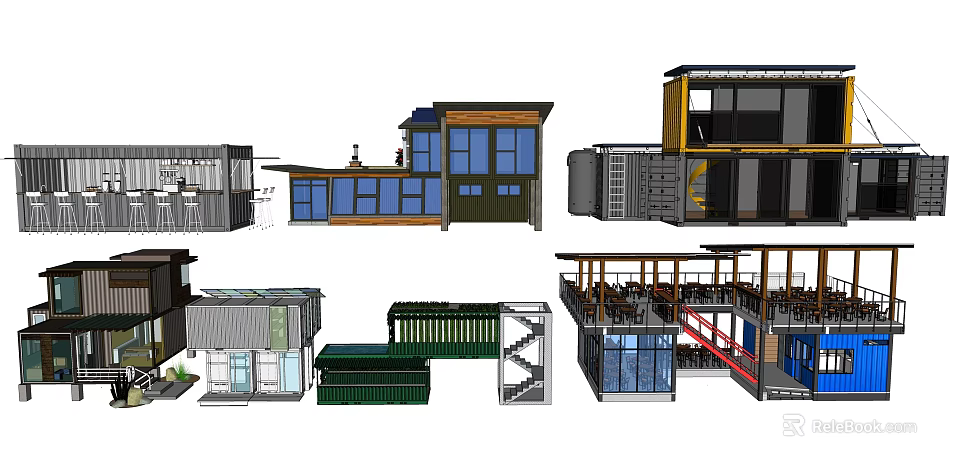 Modern Shipping Container Converted Station With Various Architectural Designs And Structural Features 3d model