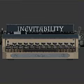 Vintage Typewriter With Inevitability Sign Metal Wooden Structure And Black Keys