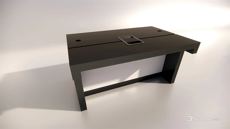 Black Functional Desk With Square Cutout Top And White Lower Panel 3d model