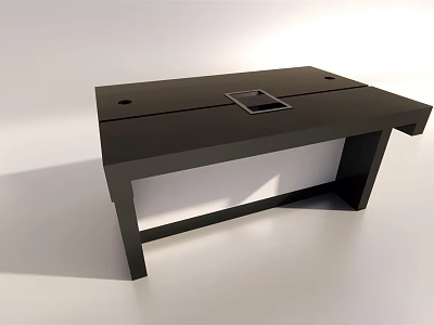 Black Functional Desk With Square Cutout Top And White Lower Panel 3d model