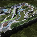 Modern Park Landscape Design With Winding Pathways Water Features And Lush Greenery 3d model