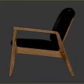 Wooden Armchair With Black Leather Upholstered Seat And Backrest Modern Design