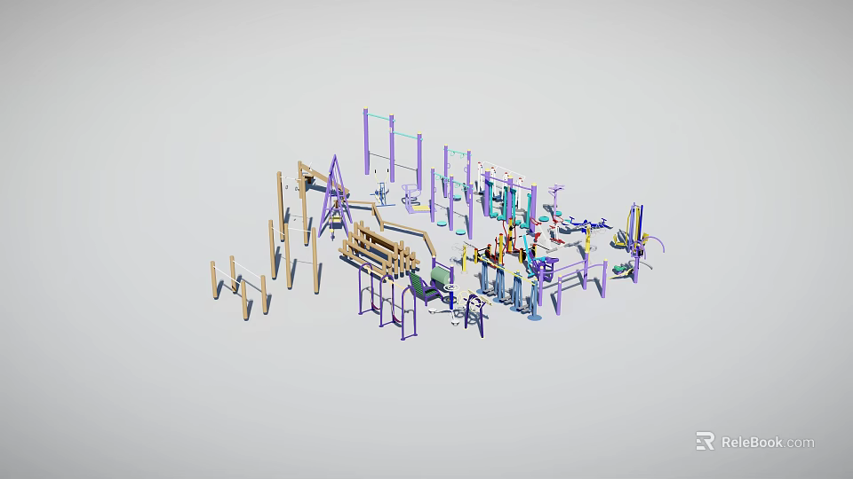 Diverse Sports Equipment Collection With Gymnastic Bars Climbing Frames And Training Tools 3d model 