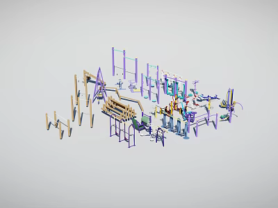 Diverse Sports Equipment Collection With Gymnastic Bars Climbing Frames And Training Tools 3d model