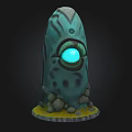 Decorative Stone Building Structure With Glowing Blue Eye And Rock Base On Yellow Ground