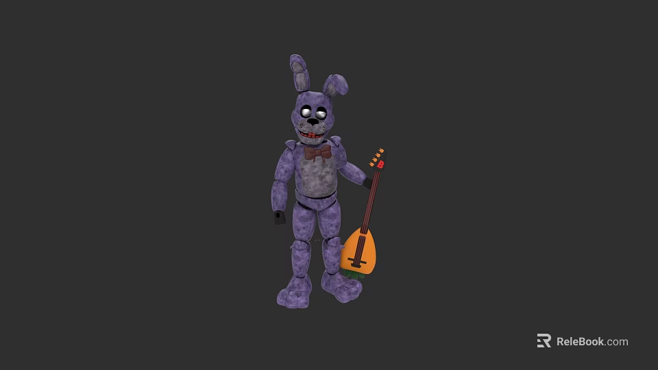 Purple Rabbit Game Character Holding Orange Guitar With Bow Tie And Plush Design 3d model 