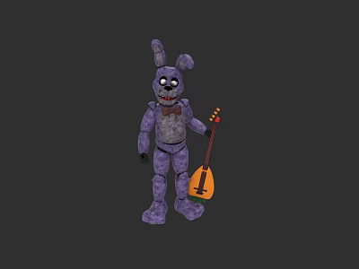 Purple Rabbit Game Character Holding Orange Guitar With Bow Tie And Plush Design 3d model