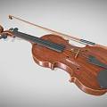 Vintage Wooden Violin With Bow And Brown Body For Musical Performance