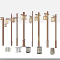 Outdoor Lights With Various Designs Including Post Style And Small Sized Wooden Lamps Featuring Patterned Shades