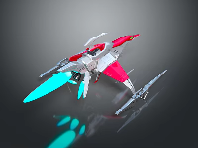Futuristic Sci Fi Weapon With Red White Silver Mechanical Design And Blue Glowing Parts 3d model