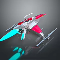 Futuristic Sci Fi Weapon With Red White Silver Mechanical Design And Blue Glowing Parts