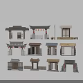 Chinese Traditional Architectural Gateways Featuring Various Roof Designs And Wooden Structures