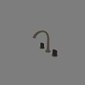 Modern Golden Curved Faucet Featuring Two Black Textured Control Knobs 3d model