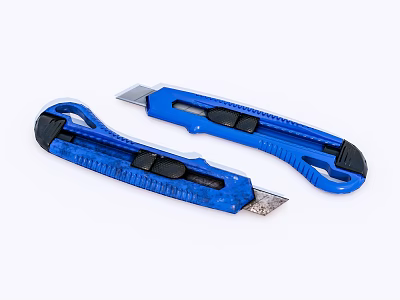Two Blue Utility Knives With Ergonomic Handles And Retractable Blades 3d model