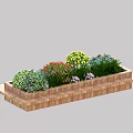 Colorful Flowers In Wooden Planter Box With Mixed Green Plants And Vibrant Blooms